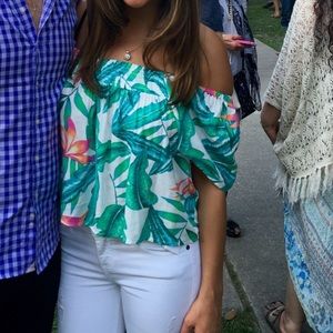 MINKPINK off the shoulder floral shirt